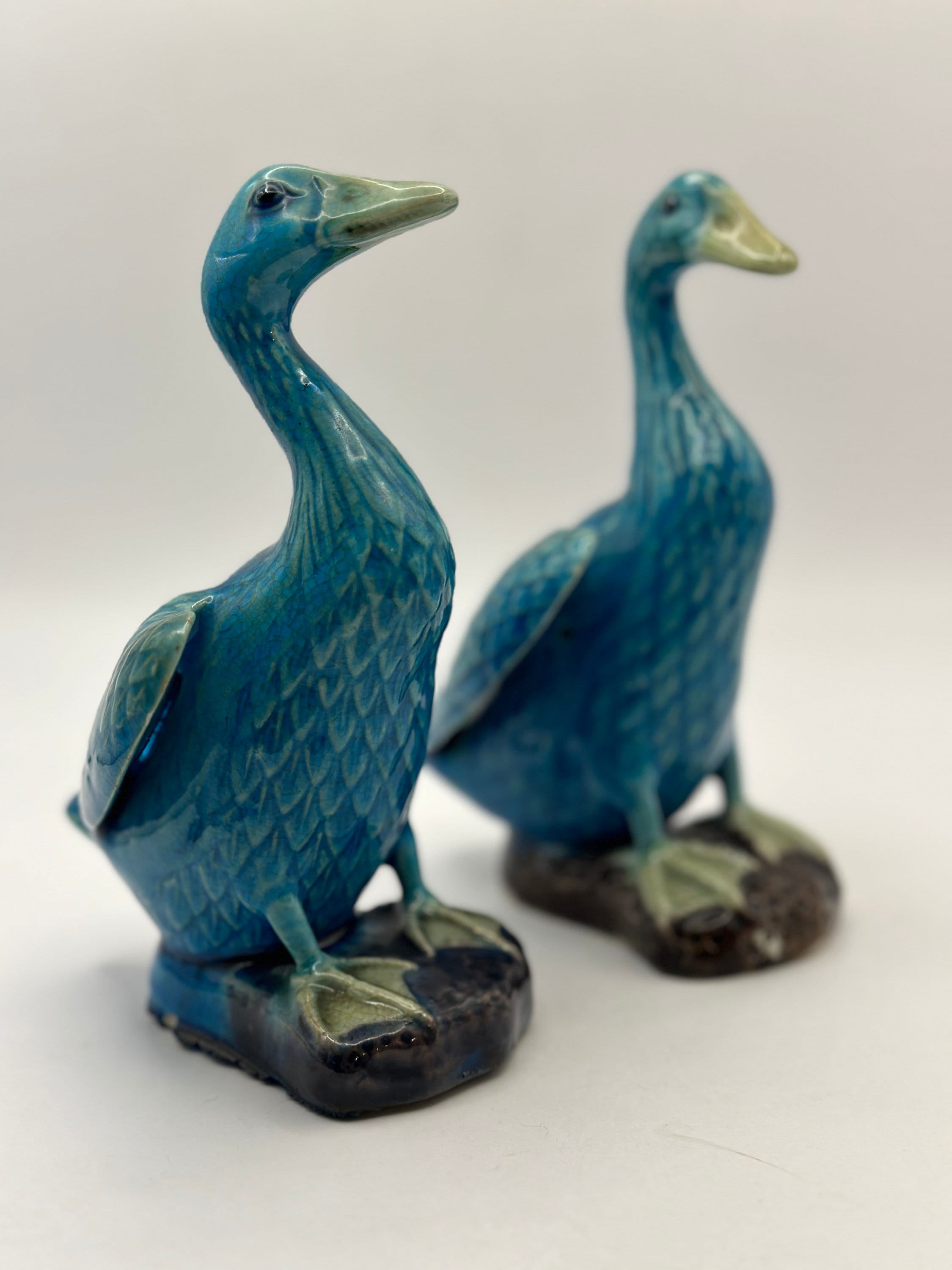 DUCK PAIR GLASS FIGURINE 工芸品