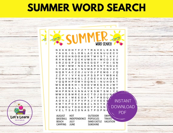 summer word search printable summer games summertime etsy