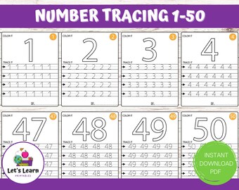 number tracing 1 50 etsy