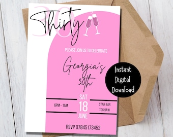 30th Birthday Invitation | Template | Editable | Personalised | Thirty | Birthday Invitation
