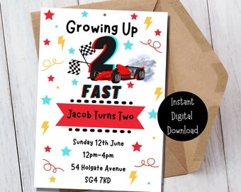 Growing Up Two Fast Birthday Invite | Second Birthday | Editable Template | Digital Download | Birthday Invitation