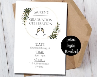 Graduation Party Invitation | Masters | Party Invite | Personalised | Graduate | Degree | University | Class Of 2024 | Minimal