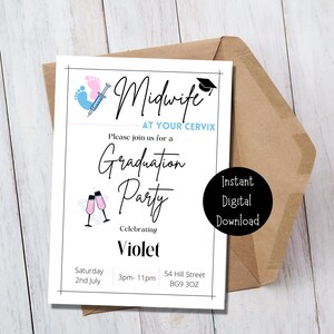Midwife Graduation Invitation Template | Printable | Midwifery | Class Of 2024 | Personalised | Editable | Degree | University
