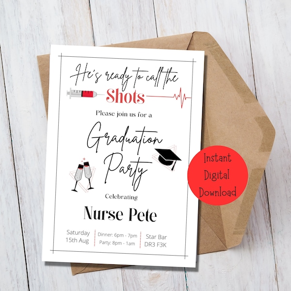 Male Nurse Graduation Party Invite | Personalised | Editable Template | Male Nurse | Ready To Call The Shots | Class Of 2024