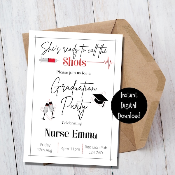 Graduation Invitation | Nurse | Personalised | Party Invite | Printable | Class Of 2024 | Degree | Nursing | University | Editable