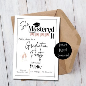 Graduation Party Invitation | Masters | Personalised | Party Invite | Printable | Graduate | University | Class Of 2024 | Editable