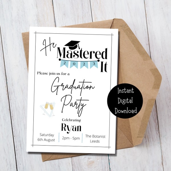 Graduation Party Invitation | Masters | Personalised | Party Invite | Printable | Graduate | Degree | University | Class Of 2024 | Editable