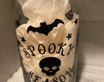 ハロウィン スプーキー シーズン ガラス カップ | ビール缶 グラス | アイス コーヒー カップ | コーヒー グラス | 16 オンス グラス | ハロウィン カップ | コウモリ カップ