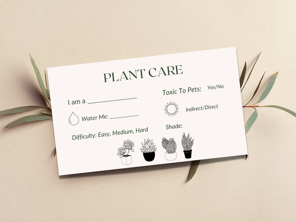 Plant Care Card Template Care Card for Plant Business Plant Etsy Canada