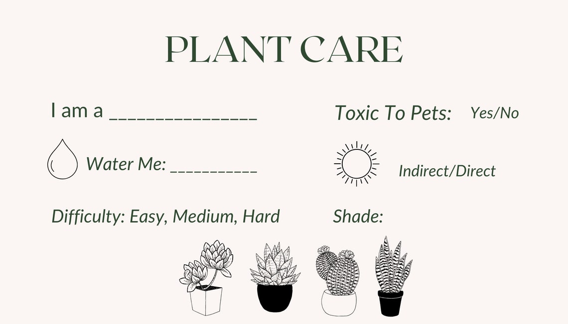 Plant Care Card Template Care Card for Plant Business Plant - Etsy Canada