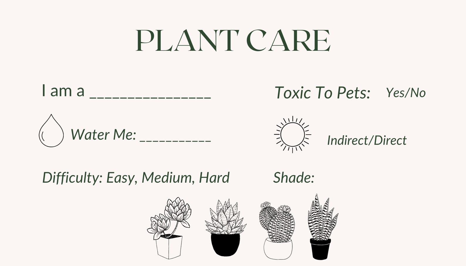 Plant Care Card Template Care Card for Plant Business Plant Etsy Canada