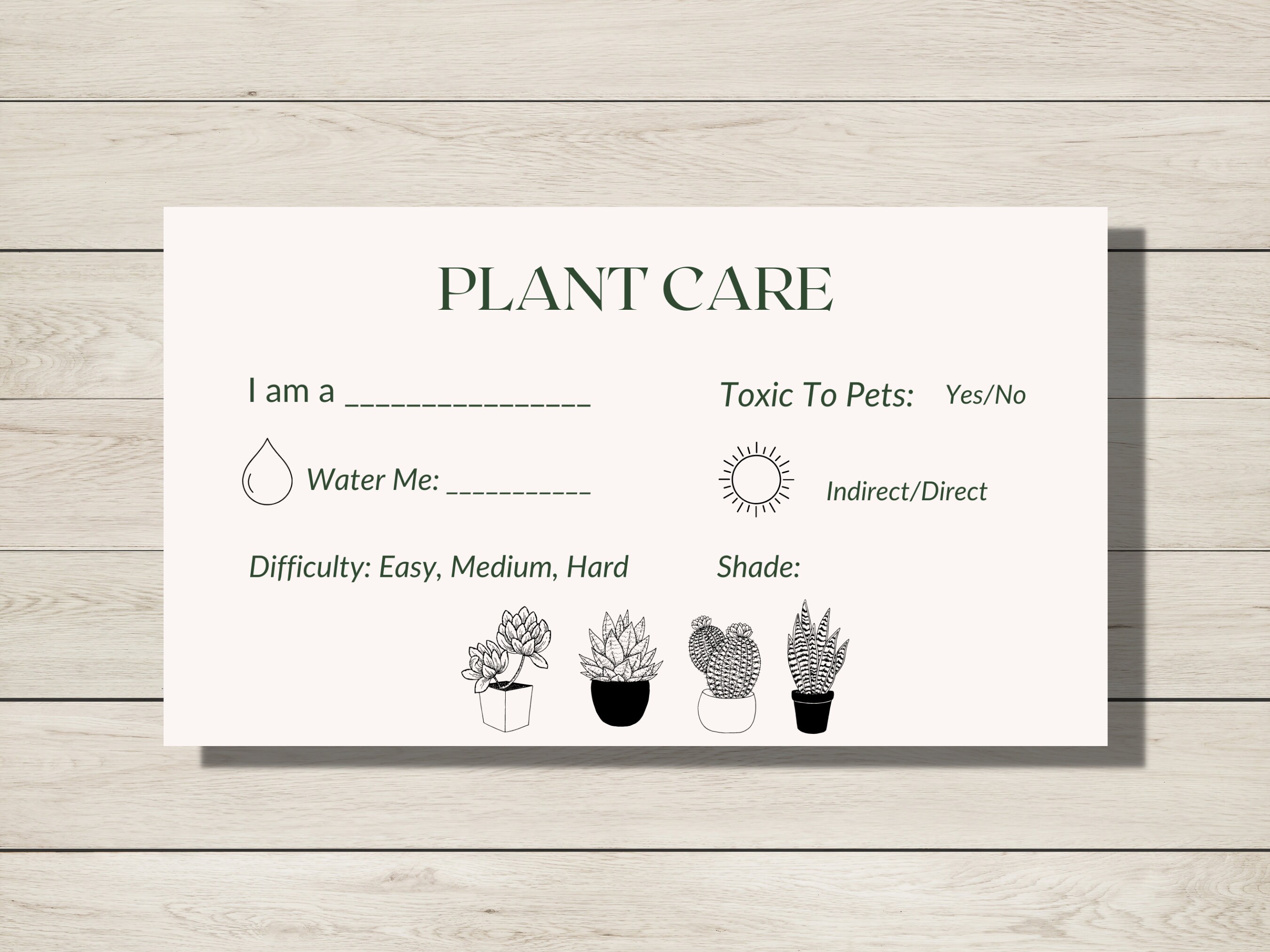 Plant Care Card Template Care Card for Plant Business Plant Etsy Canada