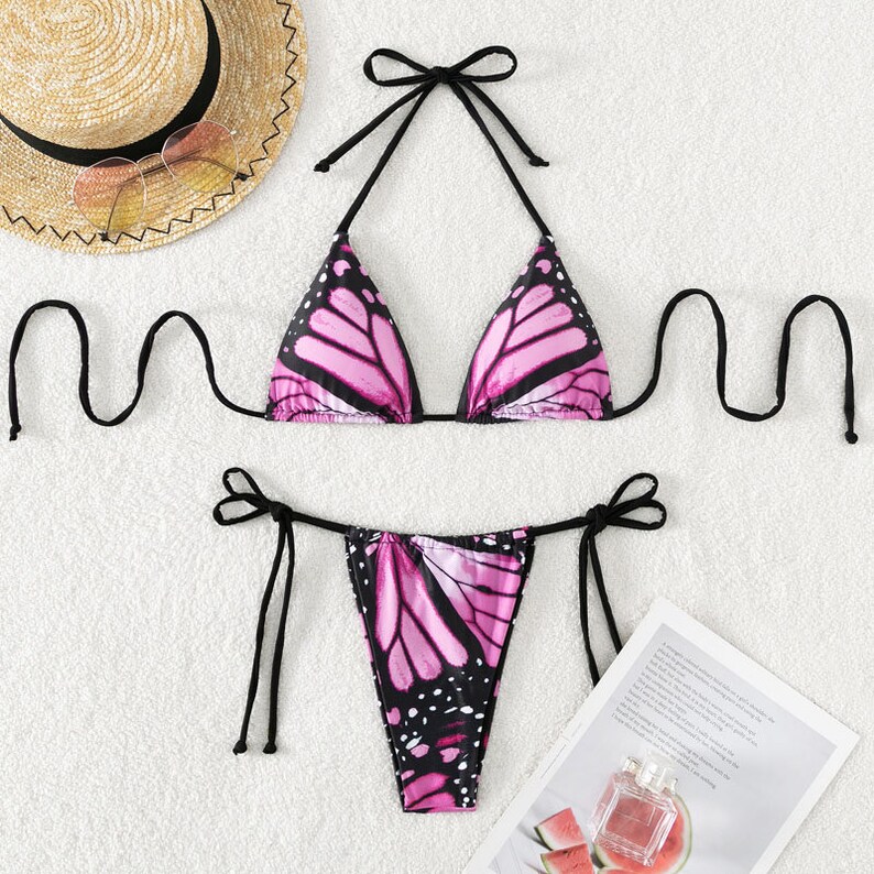 Secy - Lace-Up Bikini Set with Butterfly Pattern main image 0
