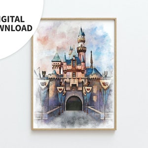 Disneyland Art, Digital Download, &quot;Sleeping Beauty&#39;s Castle,&quot; Wall Art, Home Decor, Nursery Art, Child&#39;s Room, Kid&#39;s Bedroom
