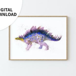 Dinosaur Printable Wall Art, Stegosaurus, Digital Download, Boys Bedroom Decor, Toddler Bedroom, Nursery and Play Room, Watercolor Painting
