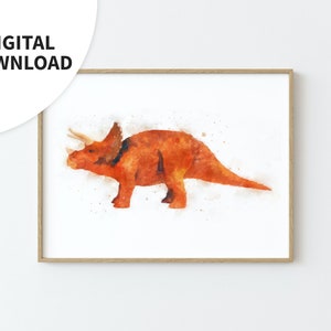 Dinosaur Printable Wall Art, Triceratops, Digital Download, Boys Bedroom Decor, Toddler Bedroom, Nursery and Play Room, Watercolor Painting