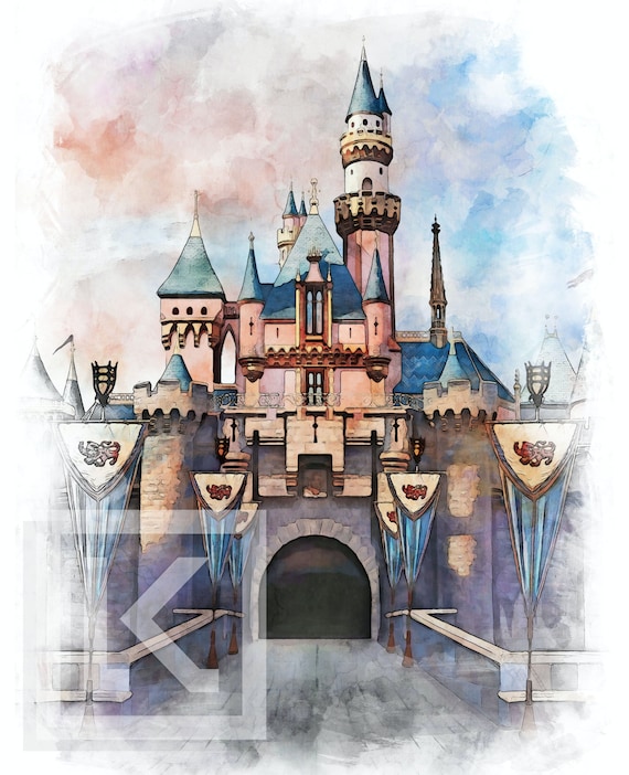 Disneyland Sticker, Sleeping Beautys Castle, Disney Watercolor Sticker 