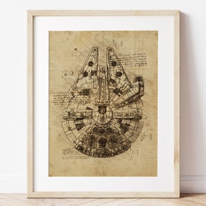 Star Wars Art | Vintage Gallery Wall Art | Millennium Falcon Poster | Da Vinci Art Style | PRINTABLE | Digital Download | Classical Sketch