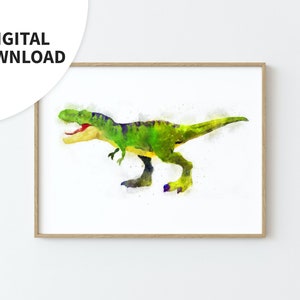 Dinosaur Printable Wall Art, T-Rex, Digital Download, Boys Bedroom Decor, Toddler Bedroom, Nursery and Play Room, Watercolor Painting