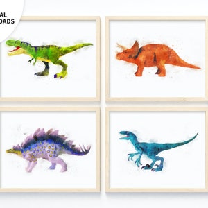 Dinosaur Printable Wall Art, Set of 4, Digital Downloads, Boys Bedroom Decor, Toddler Bedroom, Nursery and Play Room, Watercolor Painting
