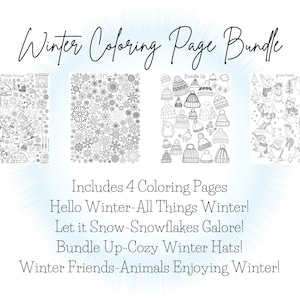 Winter Coloring Pages, Winter Coloring Sheets, Winter Printable Set, Winter Digital Printable, Snowflake Coloring Page, Winter Coloring
