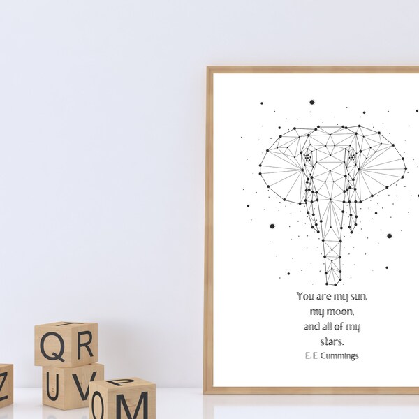 Constellation Print, Love Quote Print, Elephant Wall Art, Nursery Print, Black and White Print, Printable Nursery Wall Art, Digital Download