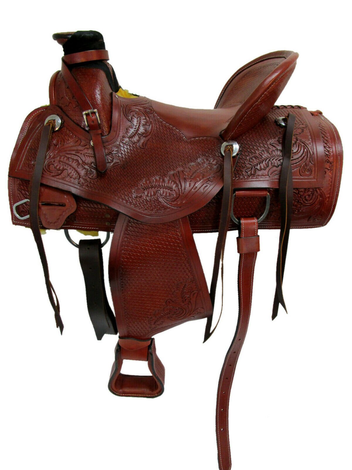 Selle Western Wade En Cuir Sculpté - Pour Cheval De Trait, Style
