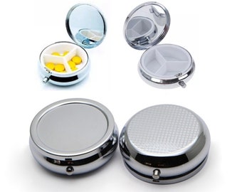 2x Pill Box Metal Pill Cases Portable Travel Medicine Drug Holder 3 Compartments