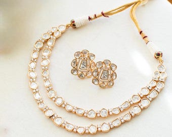 18k Gold Plated Moissanite Polki Double Layered Set