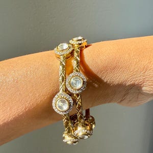 Antiek gouden armbandset, moissaniet polki en zirkonia, Indiase bruidssieraden 2,4 maat