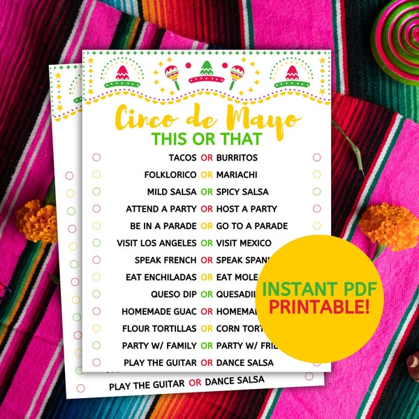 Cinco de Mayo - This or That | Office Party | Party Games for Kids & Adults | Family Game | Printable | Fiesta | Instant Download