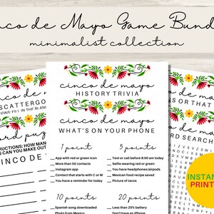 Cinco de Mayo Game Bundle Printable | Minimalist Design | Volume 1 | Games for Office | Party Game for Kids & Adults | Printable Fiesta