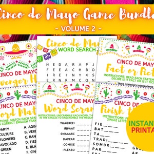 Cinco de Mayo Printable Game Bundle | Fun Educational Activities for Kids and Adults | Mexican Fiesta Themed Party Games | Instant Download