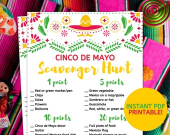 Cinco de Mayo Scavenger Hunt Game - Fiesta Party (Utskrivbar PDF)