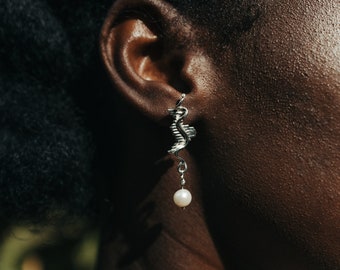 Medeea earrings- unique pearl drop earrings, recycled silver earrings