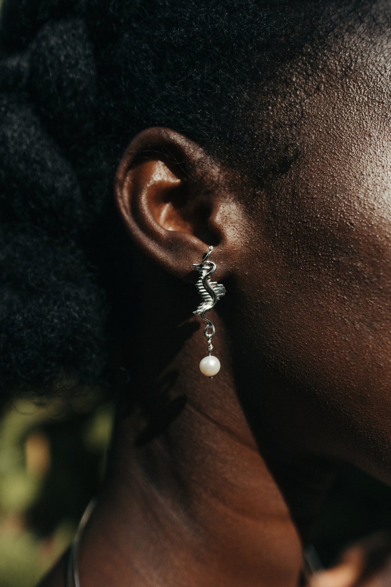 Medeea earrings unique pearl drop earrings, recycled silver earrings image 1