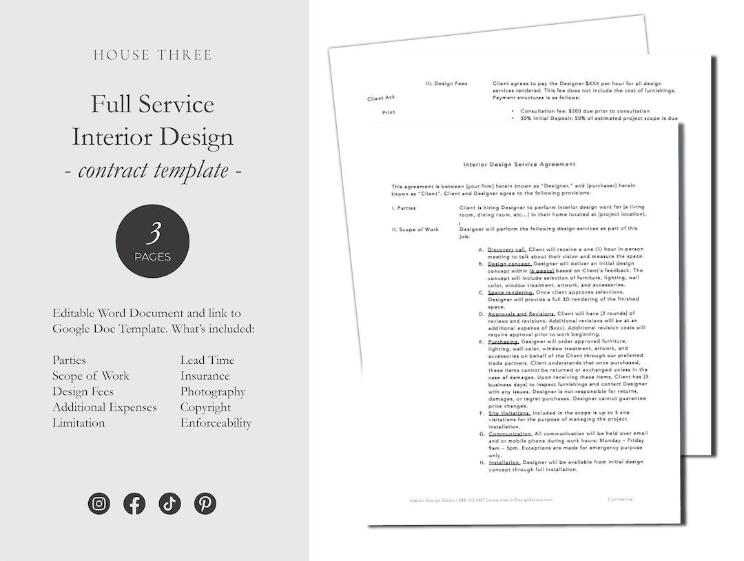 Interior Design Contract Template | Design Agreement | Editable Design ...