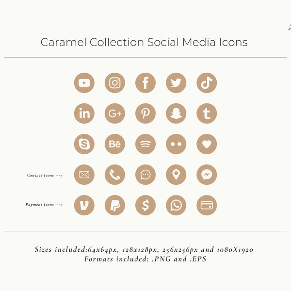 25 Flat Circle Social Media Icons | Beige | PNG and EPS Vector Included | Venmo | Cashapp |Facebook | Instagram | Twitter | TikTok