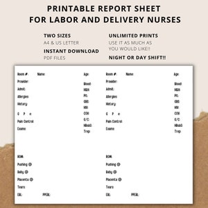 L&D Nurse Report Sheet - Printable Labor and Delivery BRAIN Sheet - Nursing Template - C-section Sheet