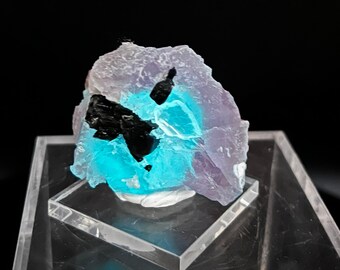 蛍石とブラックトルマリン | ロリポップポケット、グリーン原石の結晶