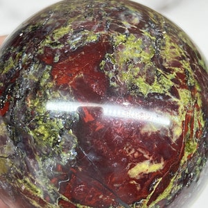 Bastite Dragon Bloodstone Sphere from Tshipise, South Africa SMC Small Cabinet Size 2.75in, 565g