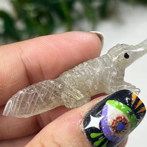 Quartz with Rutile Alligator, Hand Carved Figurine from Minas Gerais, Brazil: MIN Miniature Size 1.8 inch