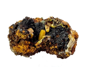 Yellow-Orange Wulfenite w/ Minetite from San Juan Poniente Vein, Mina La Ojueta, Mexico, SMC Small Cabinet, 2in, 31g