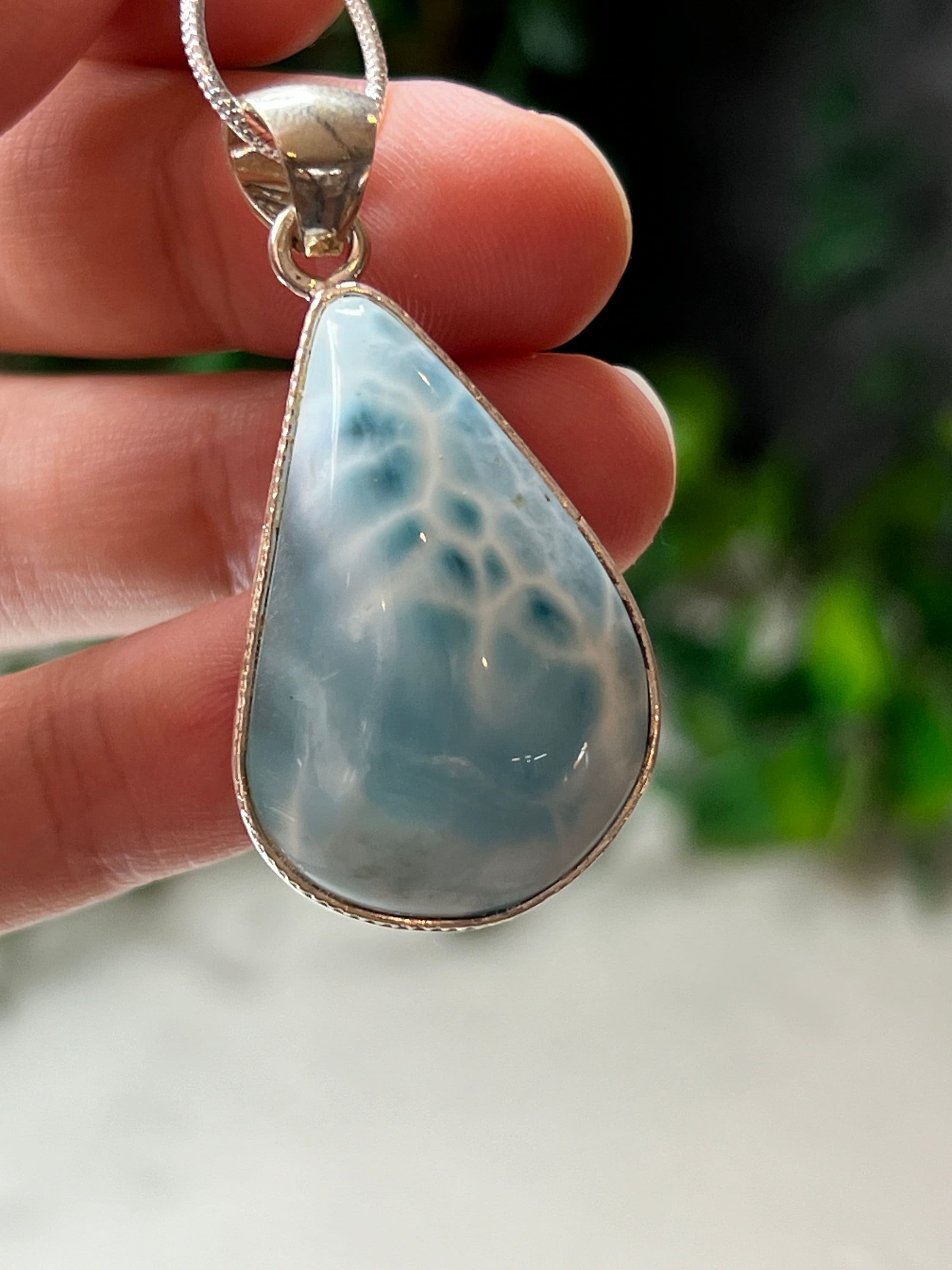 AAA ラリマーペンダント：スターリングシルバー ティアドロップ