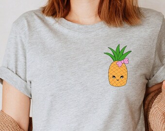 Kawaii Pineapple Shirt, Cute Pineapple Tee, Pocket TShirt, Pineapple gift, Foodie Lover Gift, Cute Pineapple TShirt, Pineapple Lover Apparel