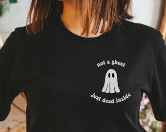 Camiseta de bolsillo fantasma Camiseta de bolsillo de Halloween No es un fantasma Muerto por dentro Divertida camiseta de Halloween Linda camiseta de fantasma Divertida camiseta de fantasma Camiseta de fantasma espeluznante