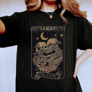 Tarot Lovers The Lovers Shirt, Comfort Colors TShirt, Skeleton Lovers Tee, Celestial Shirt, Spiritual Shirt, Tarot Gift, Dark Academia Emo