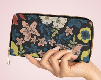 Cottagecore Floral Boho Wallet Zippered Wallet for Women Zip Around Wallet Botanical Print Clutch Credit Card Wallet Vegan Wallet Faux