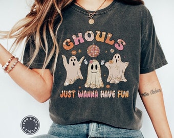 Retro Halloween Comfort Colors-skjorta, Ghouls Just Wanna Have Fun-skjorta, Retro Halloween-skjorta, Spökskjorta, Ghouls Night Out-skjorta