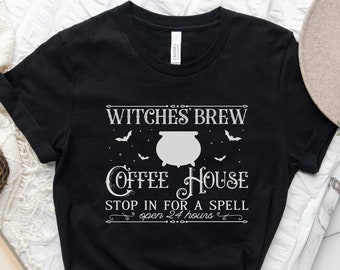 Shirt heksen brouwen, Halloween-T-shirt voor koffieliefhebbers, T-shirt Witchy, Witchy Vibes, Halloween-koffiecadeau, Spooky Season, T-shirt Witchy Woman